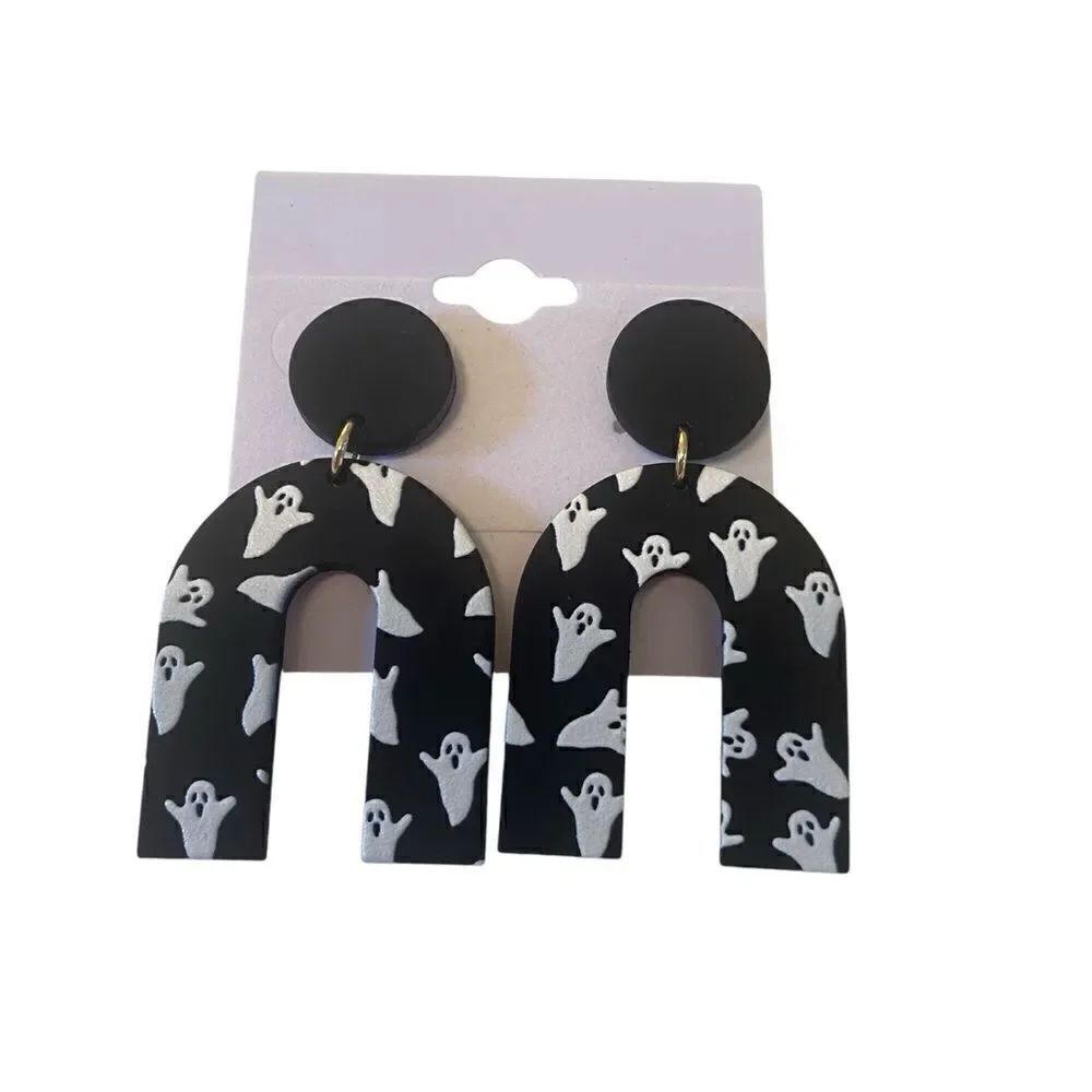 Polymer Clay B&W Tissue Ghost Dangle Earrings.